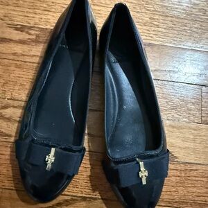 Tory Burch Trudy Ribbon Elegant Black Flats with Gold Accent